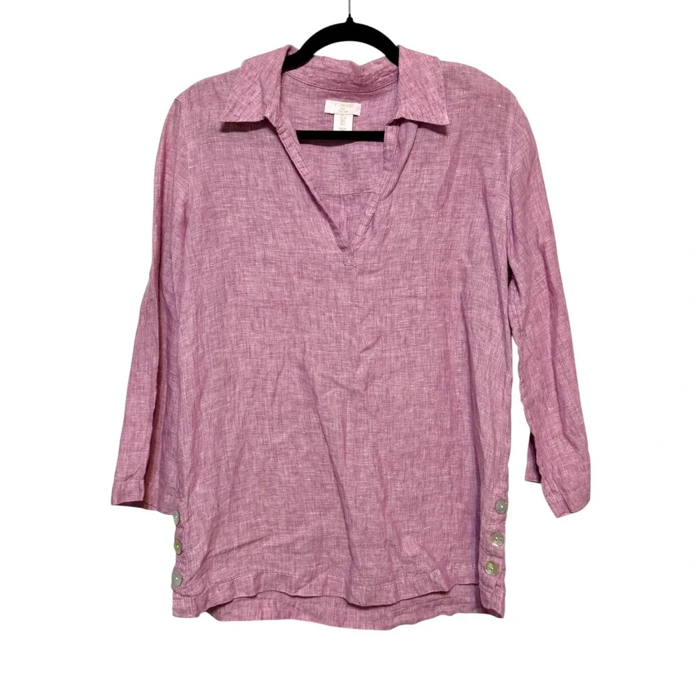 St. Tropez Linen Coastal Minamilist Tunic Top Womens Size S Timeless Resortcore - Picture 2 of 7